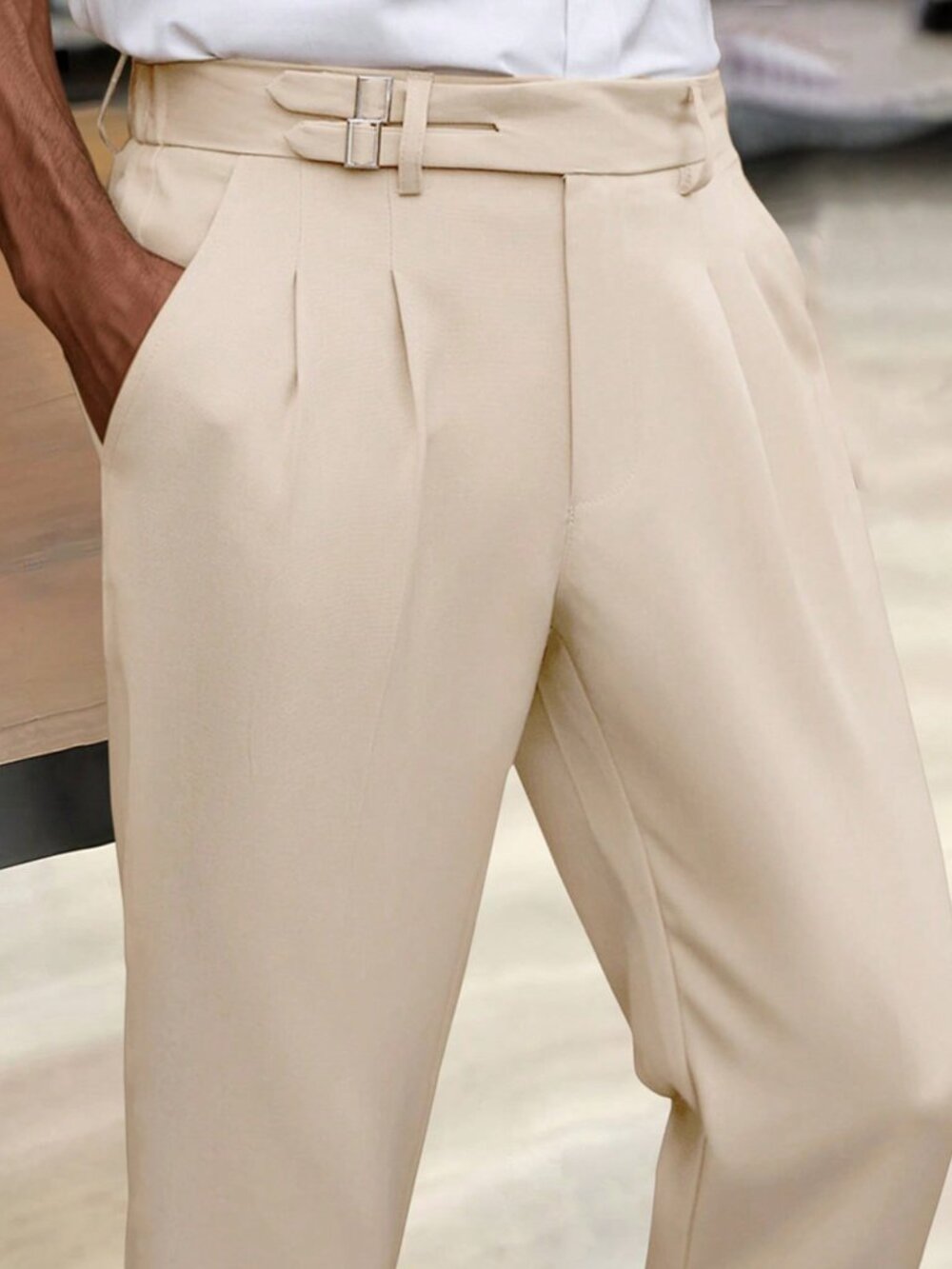 Beige Casual Men's Tapered Suit Dress Formal Pants